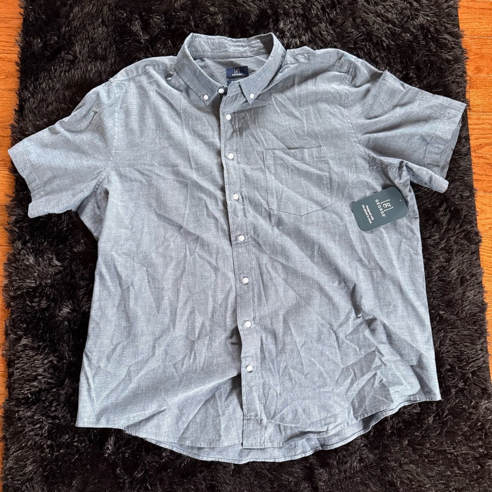 NWT George Men's Light Gray/Blue Casual Button-Down Shirt